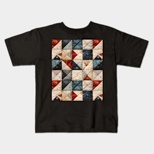 Retro Geometric Distressed Patchwork Quilt Pattern Kids T-Shirt